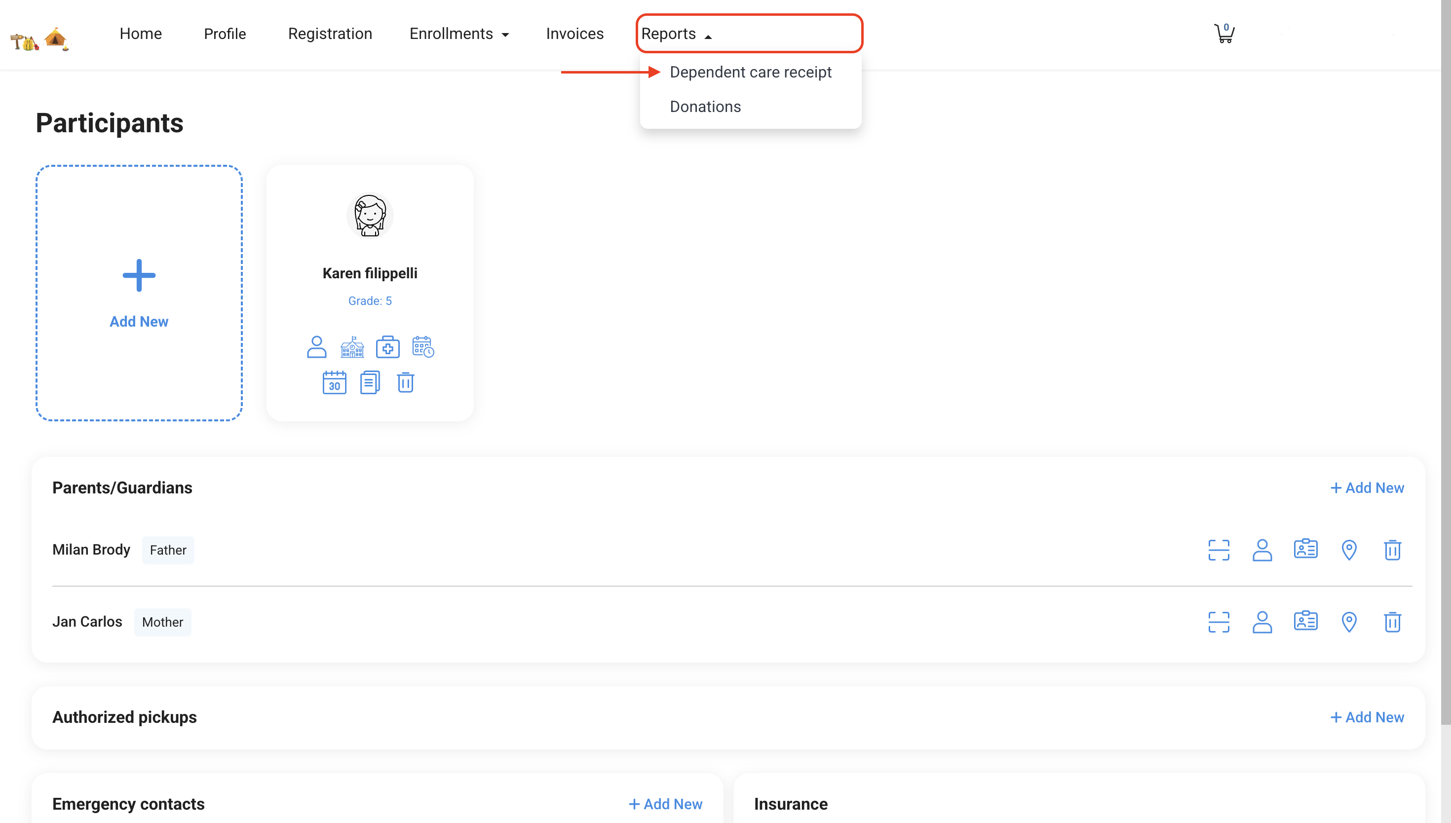 dependent care receipt from the Family Dashboard