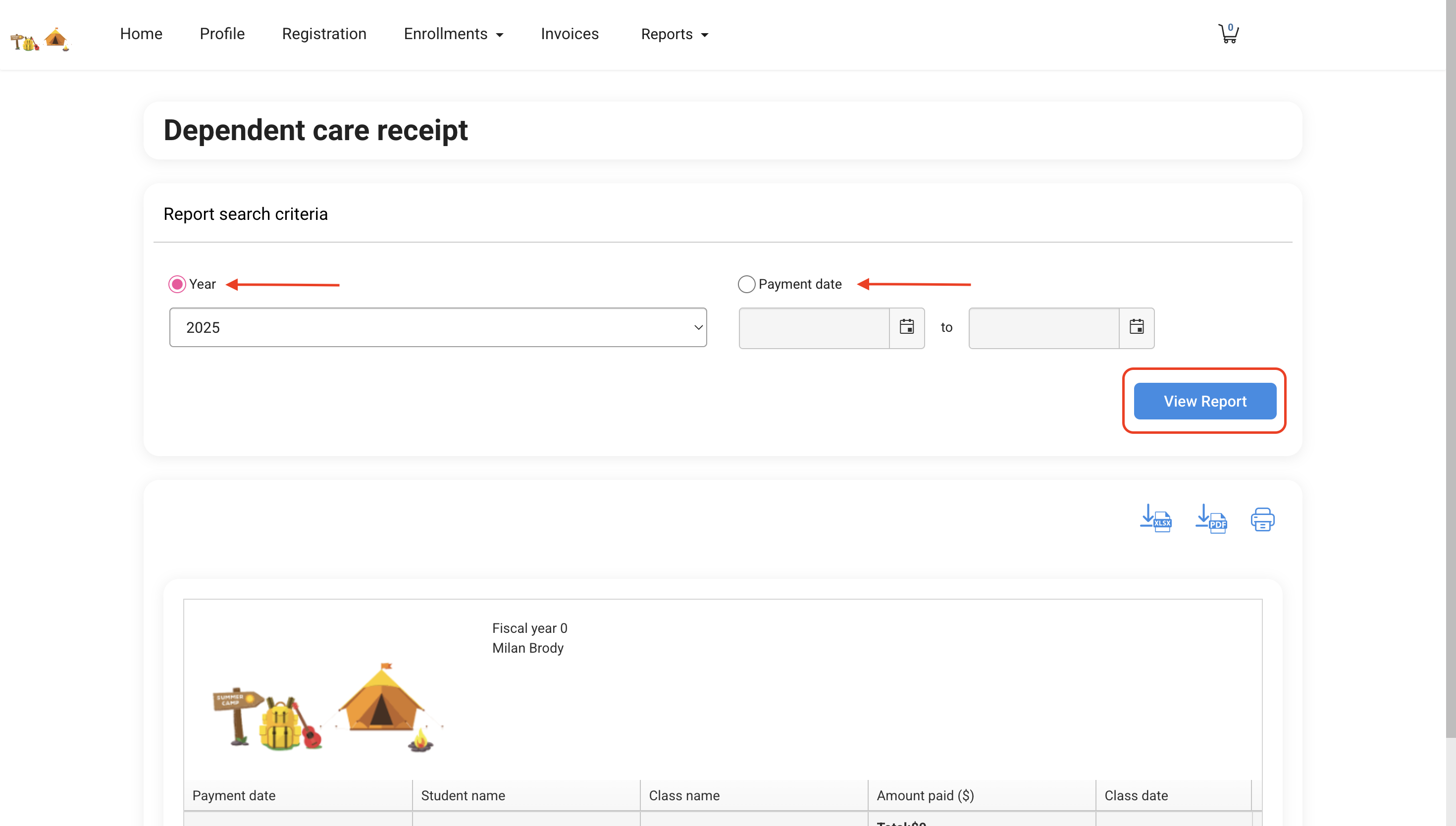 pull dependent care receipt from the Family Dashboard